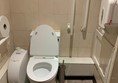 Interior of accessible toilet. Handrails on both sides