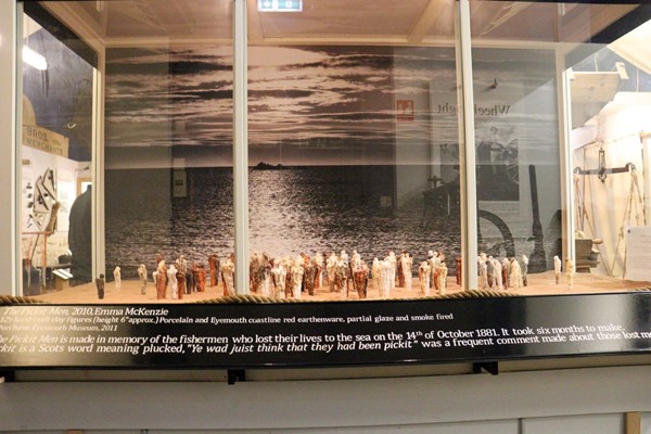 Art work called the Picket Men, to remember the fishermen who died in the 1881 disaster.