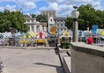 Image of the multi-coloured roofs of Norwich Market from above