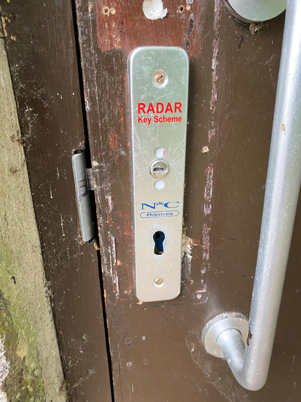 Lock and door handle, showing Radar key requirement