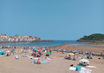 Beautiful Isuntza beach at low tide, with the old buildings of Lekeitio on the right and the causeway stretching out to the island on the right. I took this from the terrace above the beach.