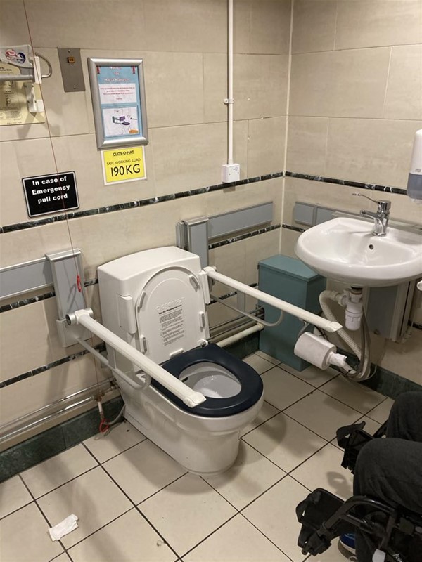 Image of an accessible toilet with grabrails