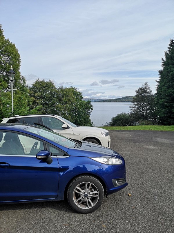 The car park with Loch views