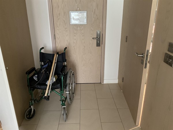 There is enough space at the front door to allow you to place your chair, and still have room to enter the shower room, so ideal to help you relax in your room.