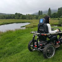Trying the all-terrain wheelchiar
