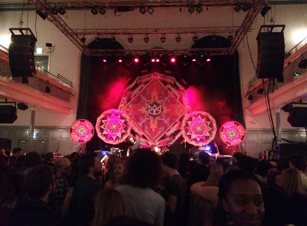 Photo of the stage and crowd.