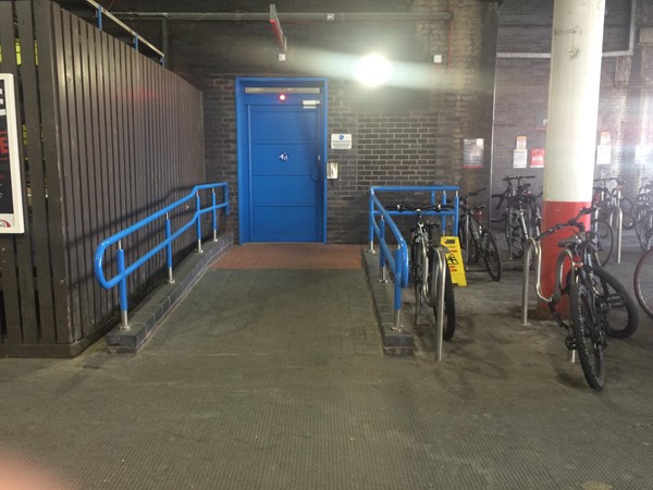 Photo of accessible toilet door.