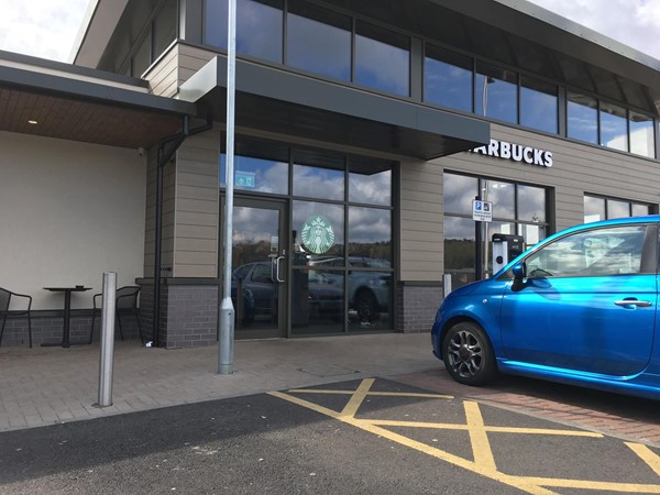 Image of the outside of Starbucks.