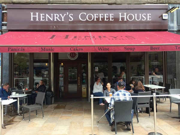 Photo of the exterior of Henry's coffee house.