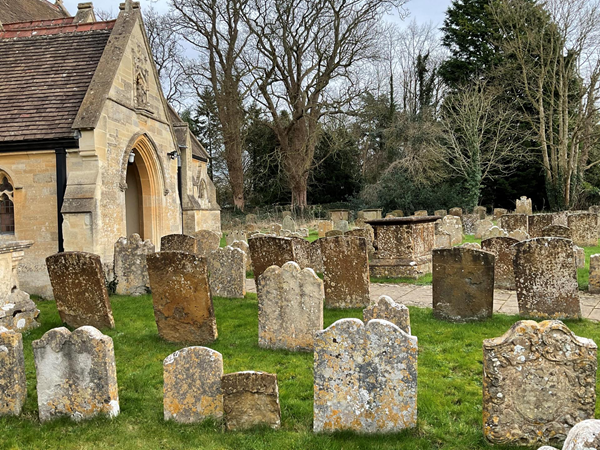 Picture of a church and gravestones