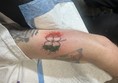Four leaf clover tattoo with Irish flag colours watercolour splash