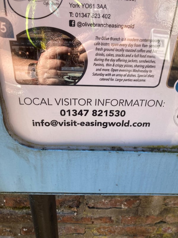 Picture of Easingwold Tourist Information information board with email address