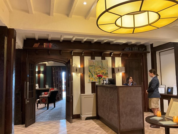 Nice reception area, in dark wooden deco