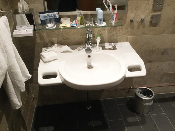Accessible wash basin with built-in grab handles