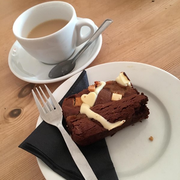 Image of delicious chocolate and salted caramel brownie.