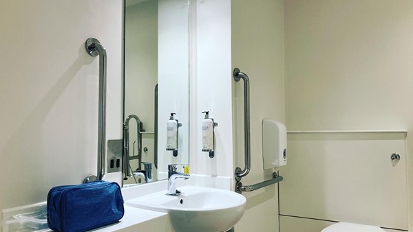 Picture of a sink with grabrails