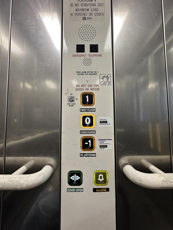 Image of lift panel from the inside