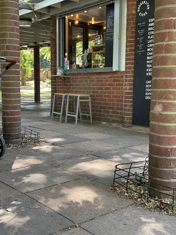 Image of small kiosk with stools