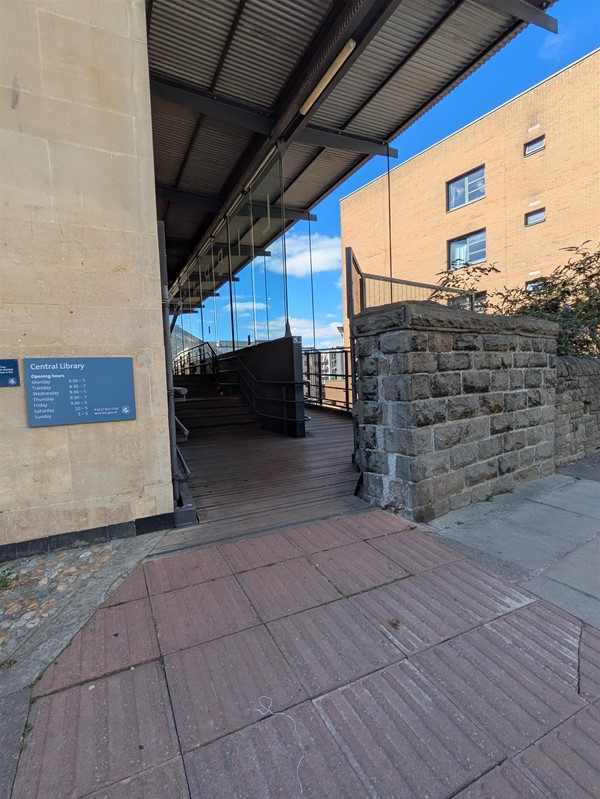 Image of tactile paving at the accessible entrance