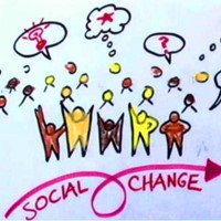 Stick figures shouting about social change