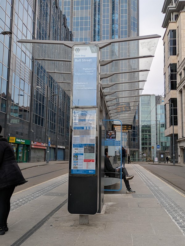 Image of seating and shelter at the tram stop