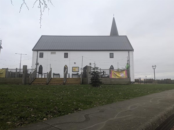 Image of stairs at the side of the Norwegian Church Arts Centre