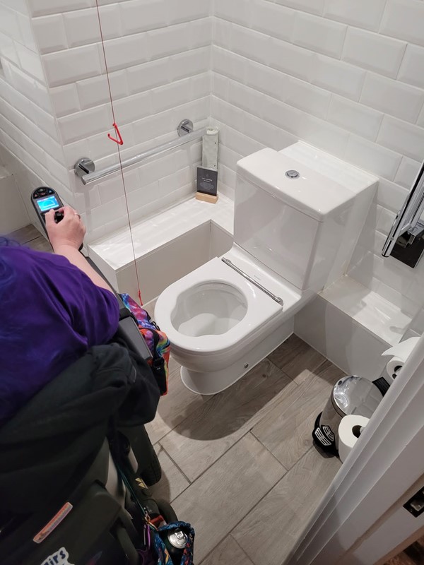 The accessible en-suite. When taking a powerchair into the bathroom gave no access to the toilet. The only way to access was to have the wheelchair half in/half out and the door open. Usable grab rail only on one side.
