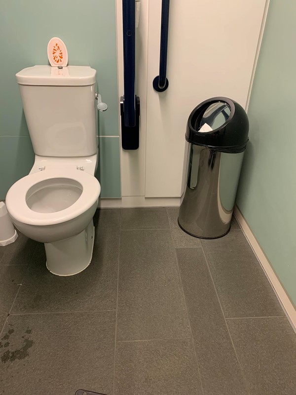 Turning space inside accessible toilet.