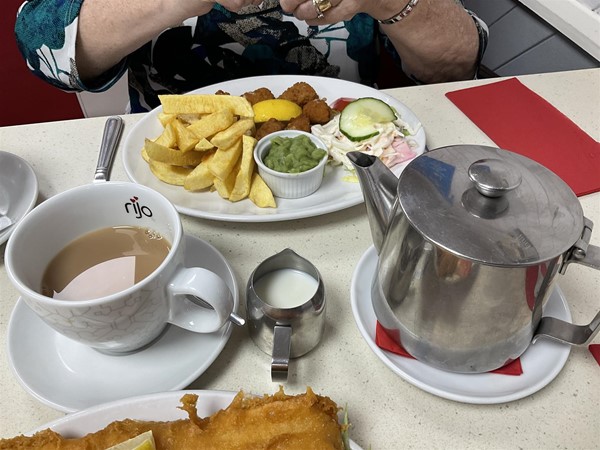 Image of food and tea on a table