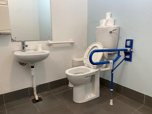 A clean and accessible toilet. This needs a universal key to  open it, and this needs to be purchased in advance from a shop in Dublin. There was a also phone number on the door to call to get it unlocked.