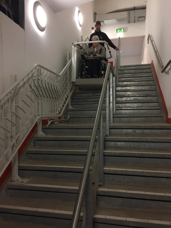 using the platform lift to access the old dock.