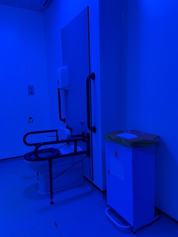 image of toilet and bin from the side in the Changing Places toilet