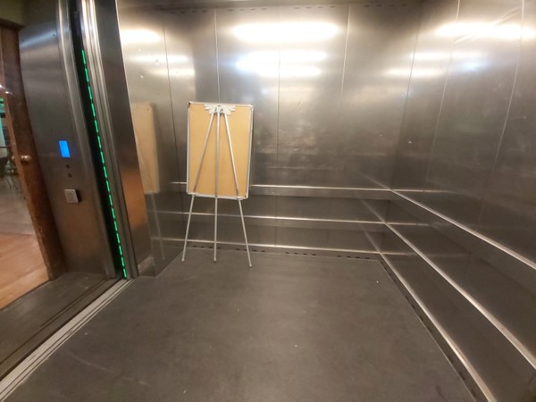 Inside the goods lift