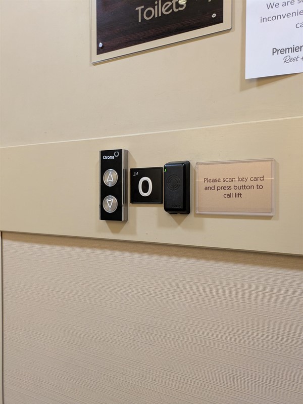 Image of button and car reader for the lifts