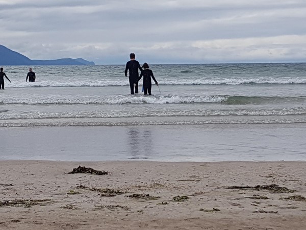 Out on the sands of Inch Beach watching bodyboarding from my beach wheelchair