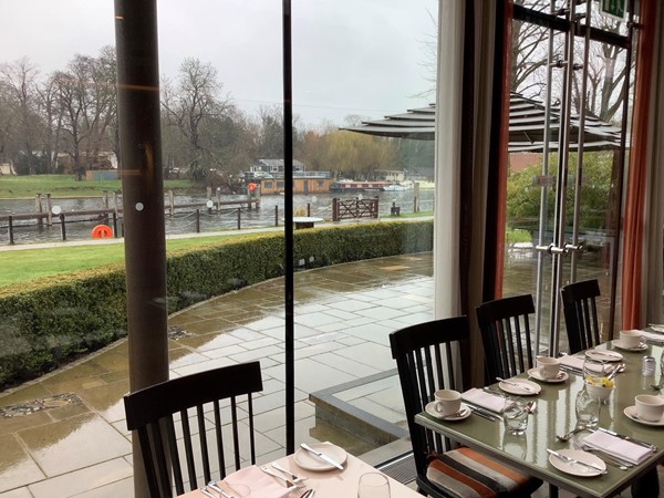 with seating that overlooks the terrace