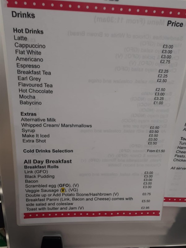 RNIB drinks menu.