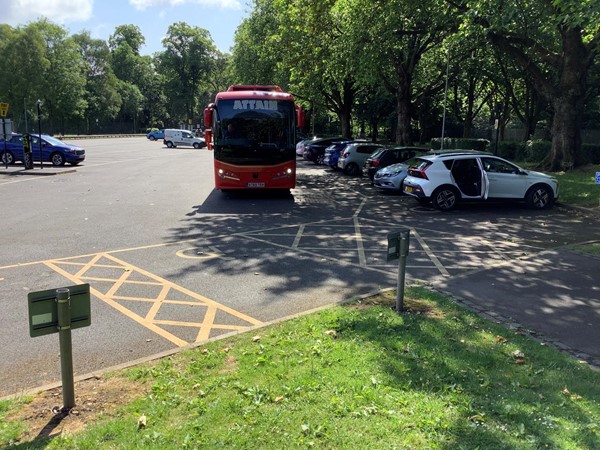 There is a large car park with many disabled bays