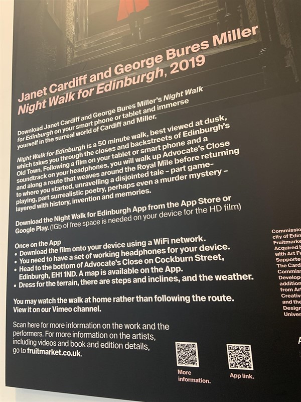 image of a sign for the video walking tour “Night Walk for Edinburgh” (2019)