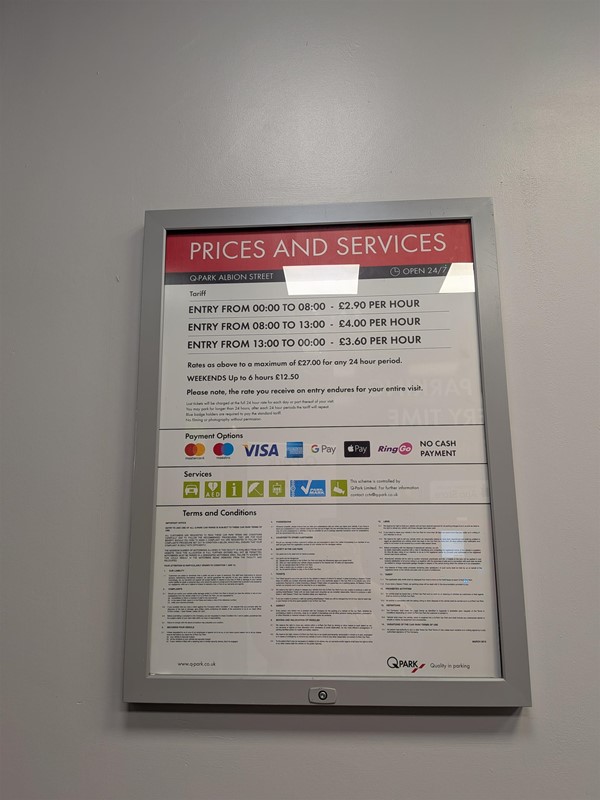 image of the price list