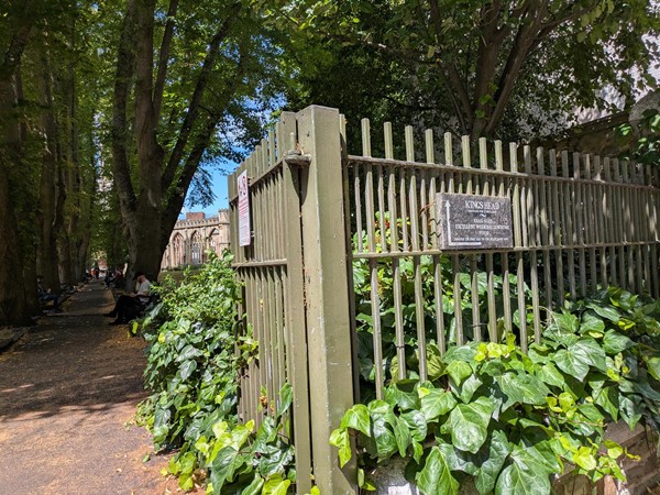 Image of green fence at the entrance to the park