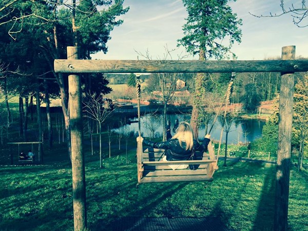 wooden swings with beautiful view.