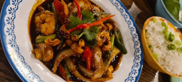 My king prawn cashew curry with coconut rice
