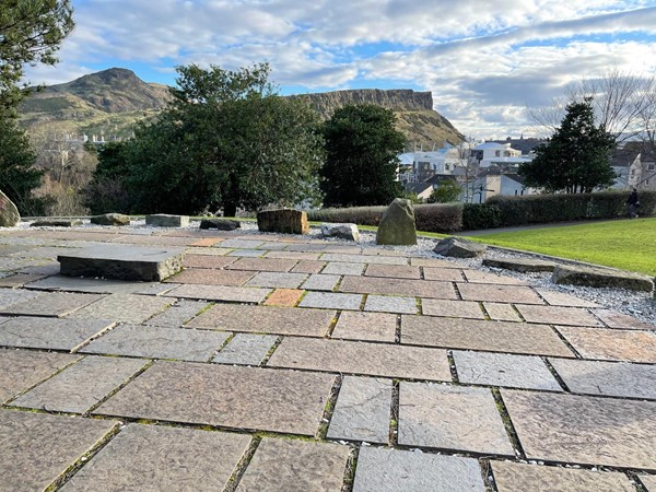 Regent Road Park and looking over the hillside toward the Arthur's Seat and the hills