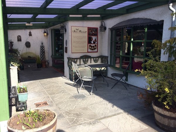 Outdoor patio and entrance to Chocolate Lounge.