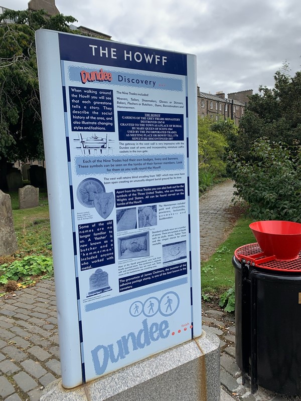 One of the information panels telling more of the story of the Howff Cemetery.