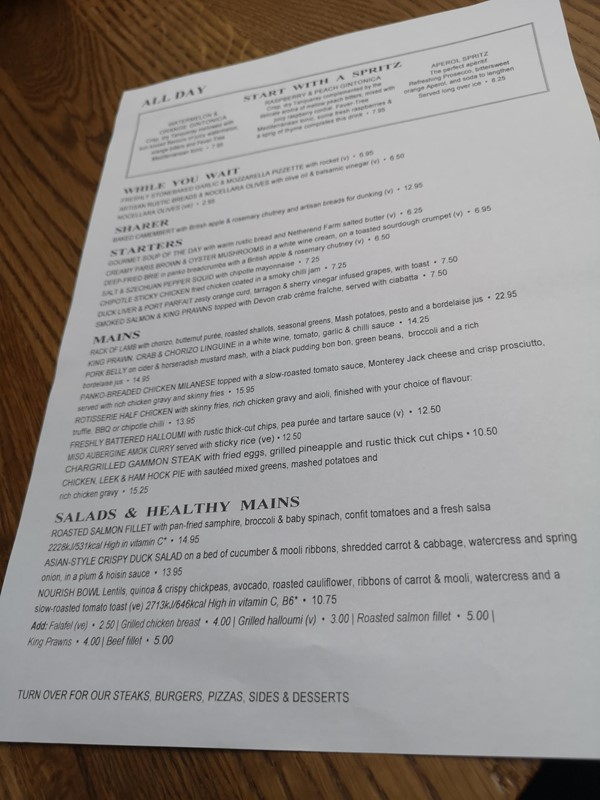 Paper menu (less option than usual)