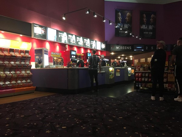 Image of the tills where you buy your tickets and snacks.