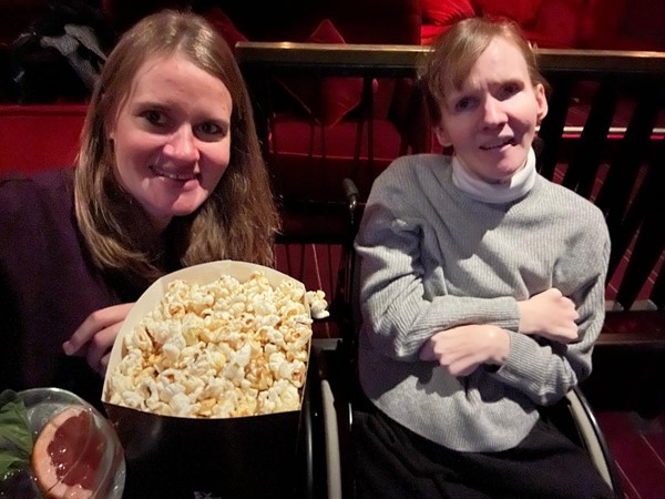 Wheelchair please was nicely tucked in so that nobody bumped you and you were right beside the person you are at the cinema with.