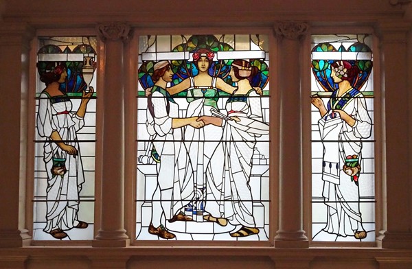 Picture of Stained glass windows in the gallery by J. Edgar Mitchell (1904)